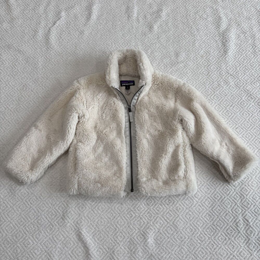 PATAGONIA Girls Lunar Frost Cream Jacket Plush Fleece Zip Front Sz XS (5/6)